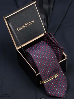 Louis Stitch - Men Dotted Blue Silk Necktie Accessory Gift Set