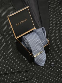 Louis Stitch - Men Ash Blue Silk Necktie Accessory Gift Set
