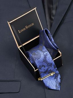 Louis Stitch - Men Royal Blue Silk Necktie Accessory Gift Set