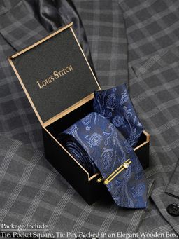 Louis Stitch - Men Royal Blue Silk Necktie Accessory Gift Set