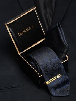 Louis Stitch - Men Space Blue Silk Necktie Accessory Gift Set