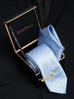 Louis Stitch - Men Baby Blue Silk Necktie Accessory Gift Set