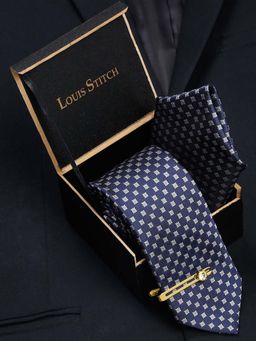 Louis Stitch - Men Aegean Blue Silk Necktie Accessory Gift Set