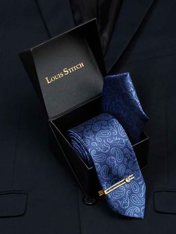 Louis Stitch - Men Cobalt Blue Silk Necktie Accessory Gift Set