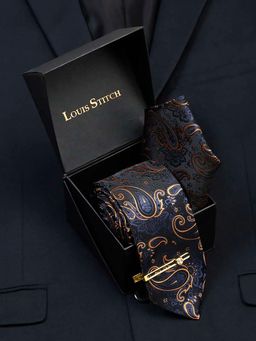 Louis Stitch - Men Sapphire Blue Silk Necktie Accessory Gift Set