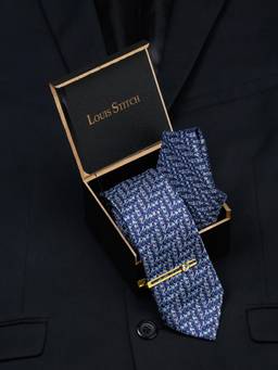 Louis Stitch - Men Psychedelic Blue Silk Necktie Accessory Gift Set