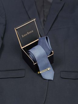 Louis Stitch - Men Dotted Blue Silk Necktie Accessory Gift Set