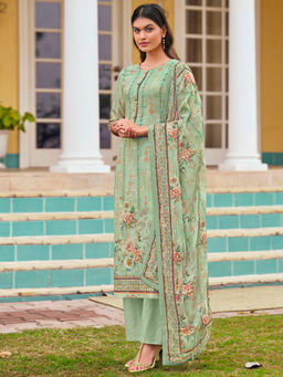Stylee LIFESTYLE - Green Jam Satin Digital Printed Unstitched Dress Material (Set of 3)