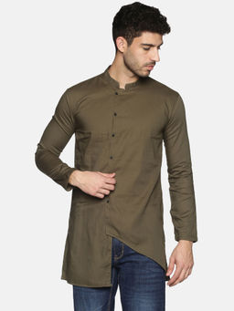SHOWOFFFF - Mens Casual Green Slim Fit Full Kurta