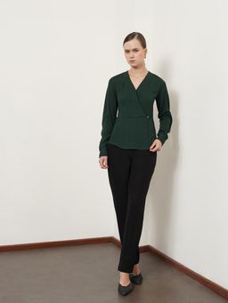 FABLE STREET - Bottle Green V Neck Wrap Top