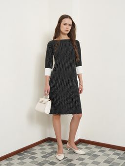 FABLE STREET - Colour Block Polka Dot Shift Dress Black & White