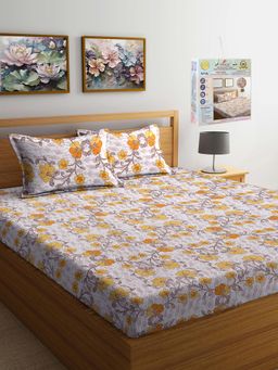 FABINALIV - Multicolor Floral 300 TC Fitted Packing Bedsheet with 2 Pillow Covers (King)