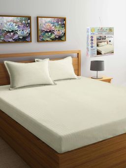 FABINALIV - Cream Striped 300 TC Fitted Packing Bedsheet with 2 Pillow Covers (King)