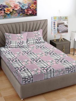 FABINALIV - Multicolor Geometric 300 TC Fitted Packing Bedsheet with 2 Pillow Covers (King)