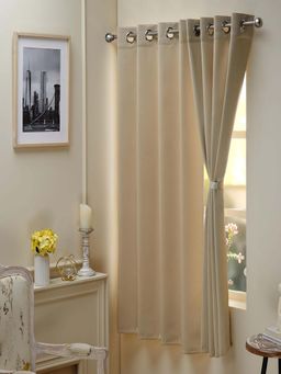 NEELA HOME - Blackout Window Curtains, Plain, Room Darkening, Beige (Pack Of 2)