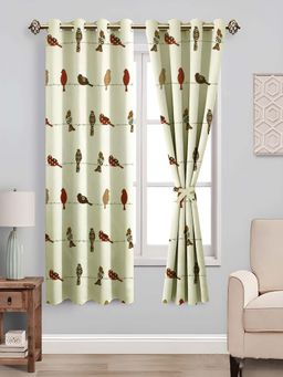 NEELA HOME - Cotton Window Curtains, Bird Print, Light-Filtering, Multicolour (Pack Of 2)