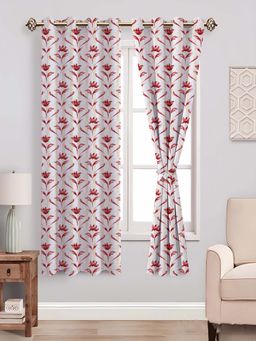 NEELA HOME - Cotton Window Curtains, Leaf Print, Light-Filtering, Maroon (Pack Of 2)