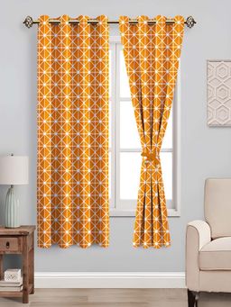 NEELA HOME - Cotton Window Curtains, Geometric Print, Light-Filtering, Yellow (Pack Of 2)