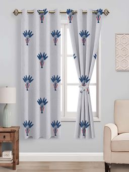 NEELA HOME - Cotton Window Curtains, Floral Print, Light-Filtering, Blue (Pack Of 2)