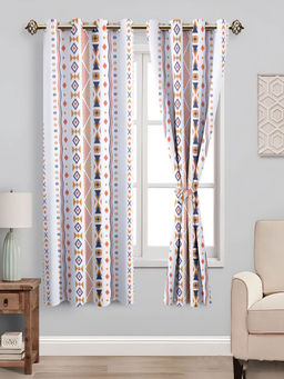NEELA HOME - Multicolour Geometric Light-Filtering Cotton Window Curtains (Pack Of 2)