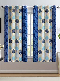 NEELA HOME - Polyester Abstract Print Window Curtains With Eyelet - Blue (Pack Of 2)