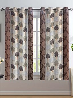 NEELA HOME - Polyester Abstract Print Window Curtains With Eyelet - Brown (Pack Of 2)