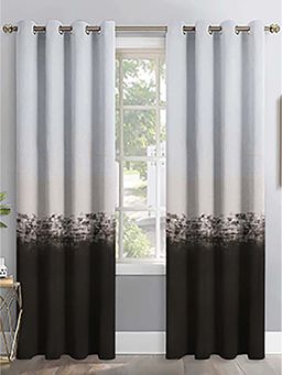 NEELA HOME - Geometric Print Door Curtains With Eyelet, Brown (Pack Of 2) (7 Feet)