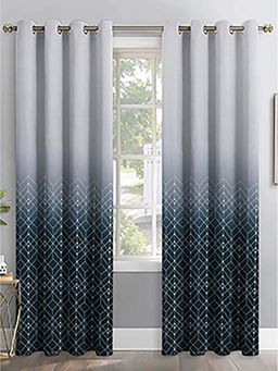 NEELA HOME - Geometric Print Door Curtains With Eyelet, Green (Pack Of 2) (7 Feet)