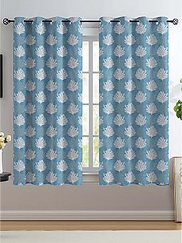 NEELA HOME - Polyester Floral Print Window Curtains With Eyelet - Blue (Pack Of 2)