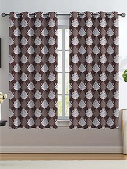 NEELA HOME - Polyester Floral Print Window Curtains With Eyelet - Brown (Pack Of 2)
