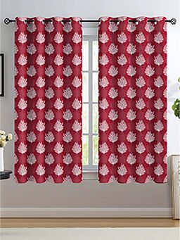 NEELA HOME - Polyester Floral Print Window Curtains With Eyelet - Maroon (Pack Of 2)