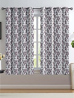 NEELA HOME - Polyester Floral Print Window Curtains With Eyelet - Wine (Pack Of 2)