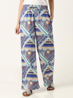 R&B - Blue Floral Polyester Pant