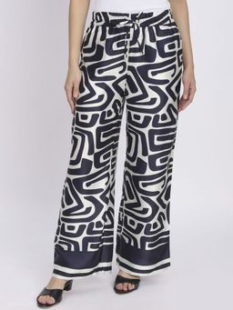 R&B - Off White Abstract Polyester Pant