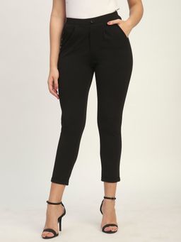 R&B - Black Solid Plain Polyester Leggings
