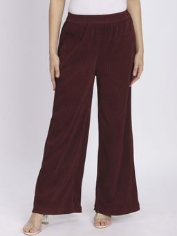 R&B - Maroon Solid Plain Polyester Pant