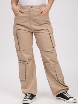R&B - Brown Solid Plain Cotton Trousers