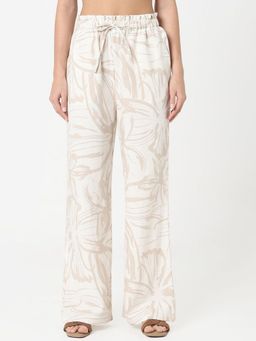R&B - Beige Floral Viscose Rayon Trouser