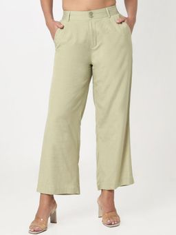 R&B - Green Solid Plain Viscose Rayon Trouser