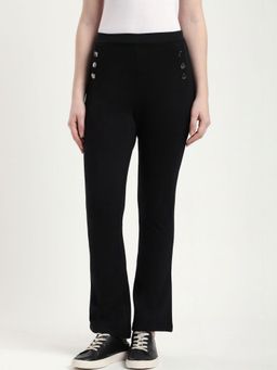 R&B - Black Solid Plain Polyester Pant