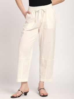 R&B - Off White Solid Plain Cotton Pant
