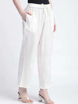 R&B - White Solid Plain Blended Pant