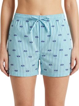 Bonjour - Blue Printed Cotton Blend Shorts