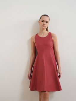 FABLE STREET - Red Solid Plain Cotton Dress