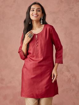 Fabindia - Pink Viscose Silk Slim Fit Kurti