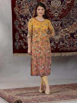 Aurelia - Yellow & Peach Straight Georgette Kurta with Floral Print