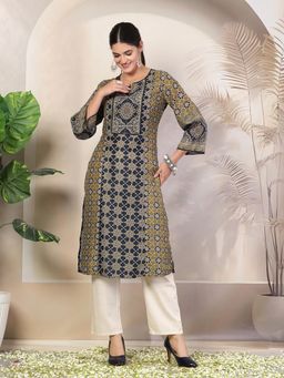 Nayam by lakshita - Printed A-Line Knee Length Green Kurta for Women