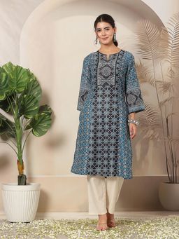 Nayam by lakshita - Printed A-Line Knee Length Blue Kurta for Women