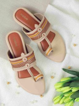 Mochi - Women Beige Casual One Toe Heels
