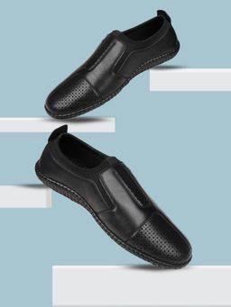 EZOK - Black Leather Slip On Casual Loafers